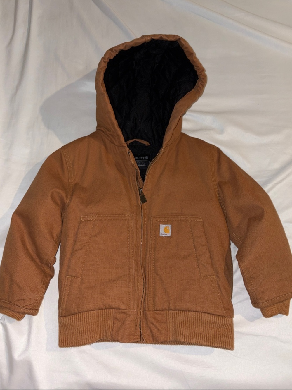 Toddler Carhartt Brown Hooded Canvas Jacket with Black Lining